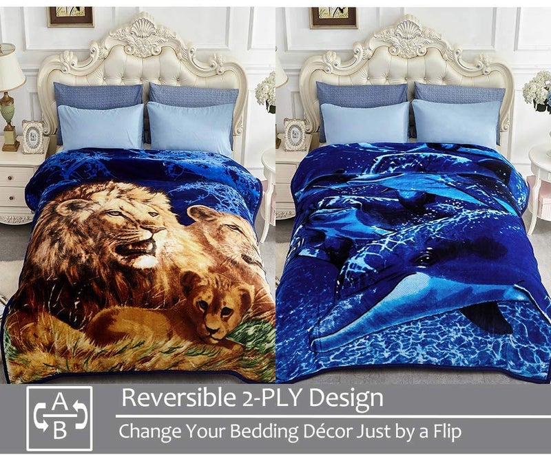 JYK Soft Fleece Bed Blanket King Size Dolphin/Lion - 520GSM Fuzzy Cozy Luxury Warm Blanket Microfiber, 2 Ply Reversible A&B Pattern Room Home Decor Christmas Decorations, 83" x 91 inches, 5.7 LB - Image 3